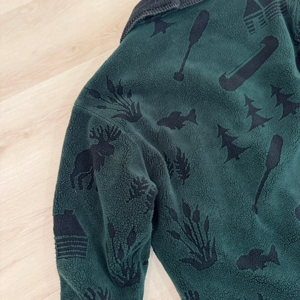 VTG! Denali Reversible Fleece Coat Cabin Print Shawl Collar Long Sleeve Green M - Picture 2 of 16